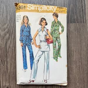 UNCUT Vintage 1970s Simplicity 9361 Sewing Pattern Womens Size S Top Pants